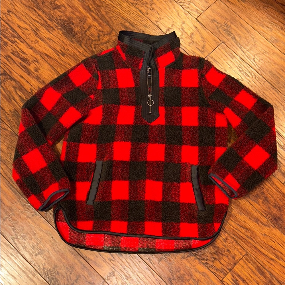 Abercrombie & Fitch Red and Black Checkered Fleece Hoodie